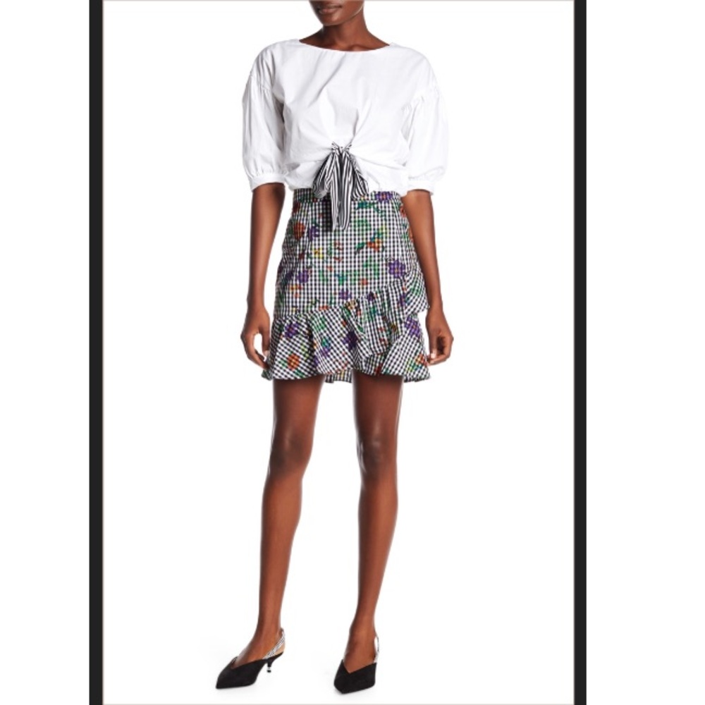 ROMEO + JULIET Floral Gingham Ruffle Skirt L